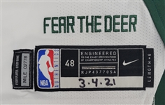 Donte DiVincenzo 2020-21 Milwaukee Bucks Game Used Jersey Worn on 3/4/21 w/ MeiGray LOA