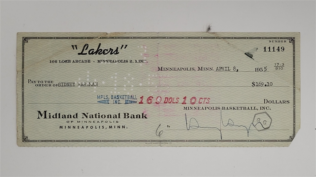 Sid Hartman Signed Check From 1955