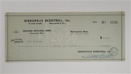 Max Winter & Sid Hartman Signed Minneapolis Lakers Check From 1950