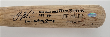 Joe Mauer 2006 Minnesota Twins Game Used & Autographed Bat From Batting Title Year