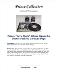 Prince Let's Work Album Signed by Doctor Fink w/ 2 Funko Pops Signed by Doctor Fink w/ Letter of Provenance