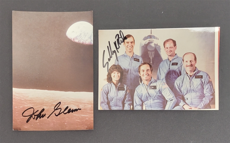 Lot of 2 John Glenn & Sally Ride Autographed 3.5x5 Photos Beckett