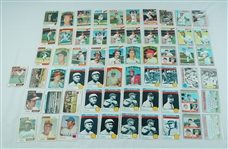 Collection of 1970s Topps Baseball Cards w/ Rookies & Hall of Famers Incl. Lou Gehrig Ty Cobb Cy Young & Hank Aaron