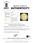 1967 Minnesota Twins Team Signed Baseball w/ Rookie Rod Carew Beckett LOA